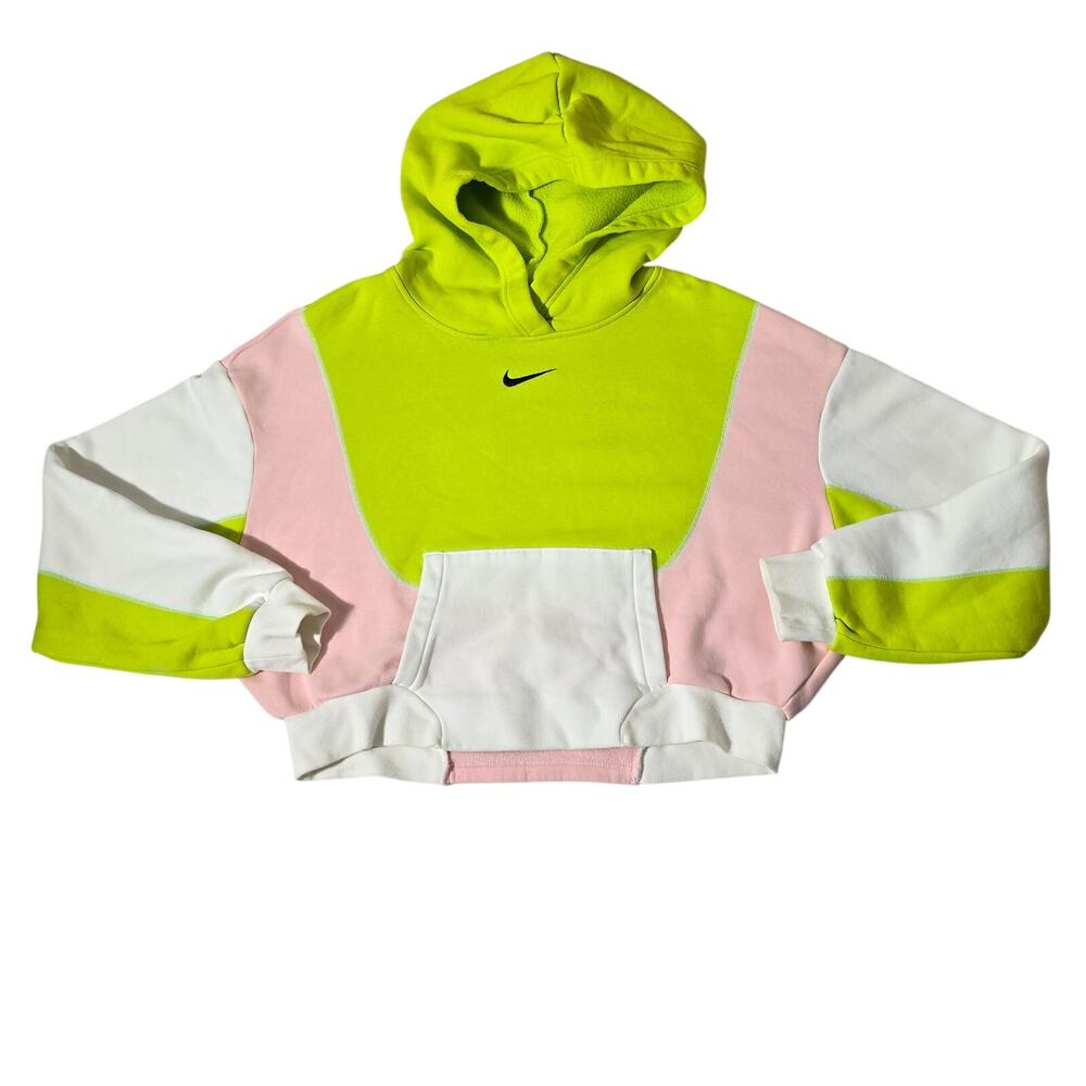 Nike Vintage Crop Pullover Hoodie Green Pink White Womens Size Medium
